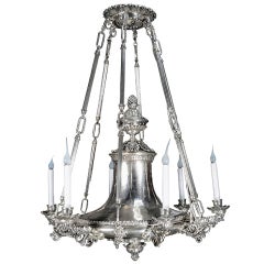 Antique English Regency Silvered Bronze Neoclassical Chandelier