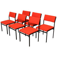 Cees Braakman for Pastoe Set of 6 Fire Red Dining Chairs
