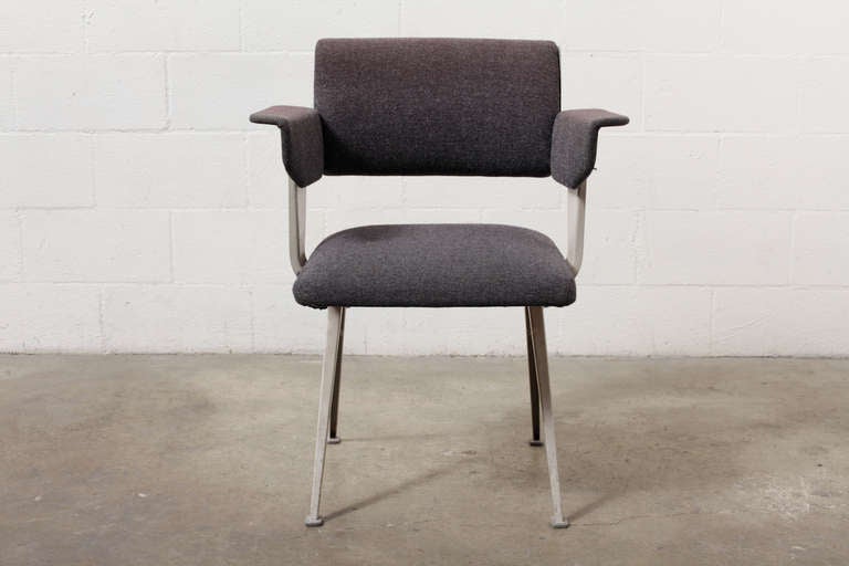 Original Dove Grey Enameled Metal Frame with Original Charcoal Grey Upholstery. In Original Condition