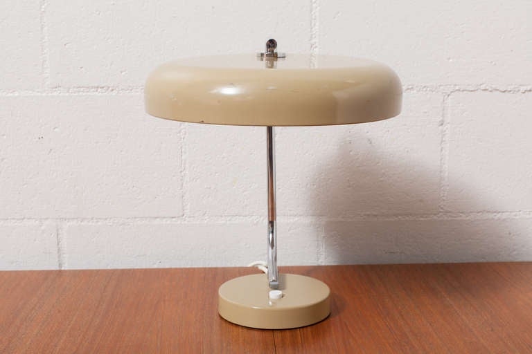 Mid-Century Modern Bauhaus Style Chrome and Khaki Table Lamp