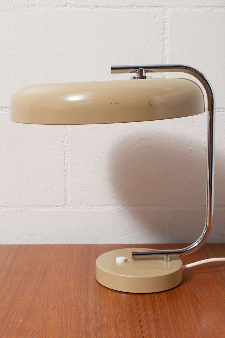 German Bauhaus Style Chrome and Khaki Table Lamp