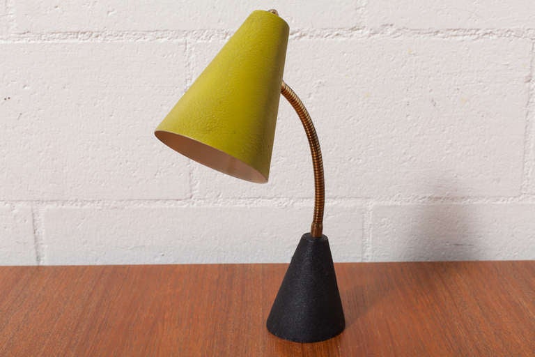 Green Apple Enameled Metal Shade with Brass Goose Neck And Black Metal Matching Weighted Base