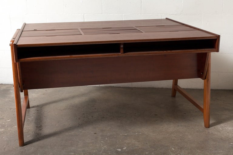 Mid-20th Century Extravagant Professional Desk with Tambourd Top File Cabinets