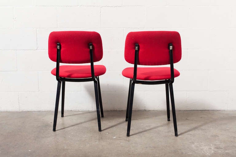 Dutch Pair of Red Upholstered Friso Kramer Revolt Chairs