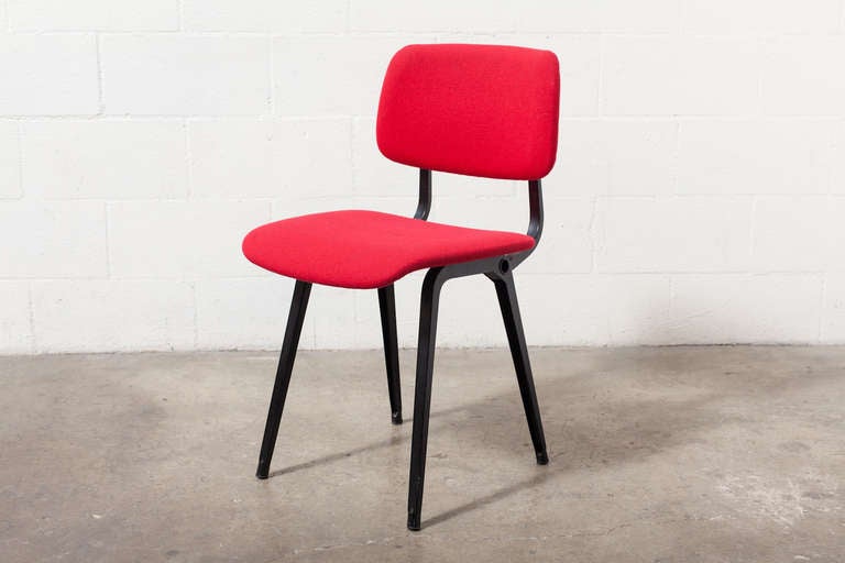 Mid-20th Century Pair of Red Upholstered Friso Kramer Revolt Chairs