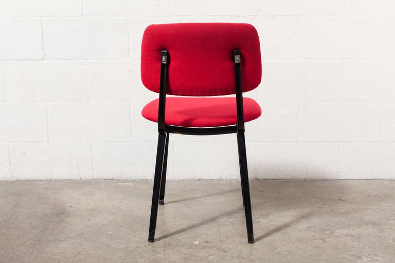 Pair of Red Upholstered Friso Kramer Revolt Chairs 1