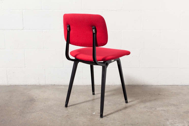 Pair of Red Upholstered Friso Kramer Revolt Chairs 2