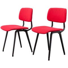 Pair of Red Upholstered Friso Kramer Revolt Chairs