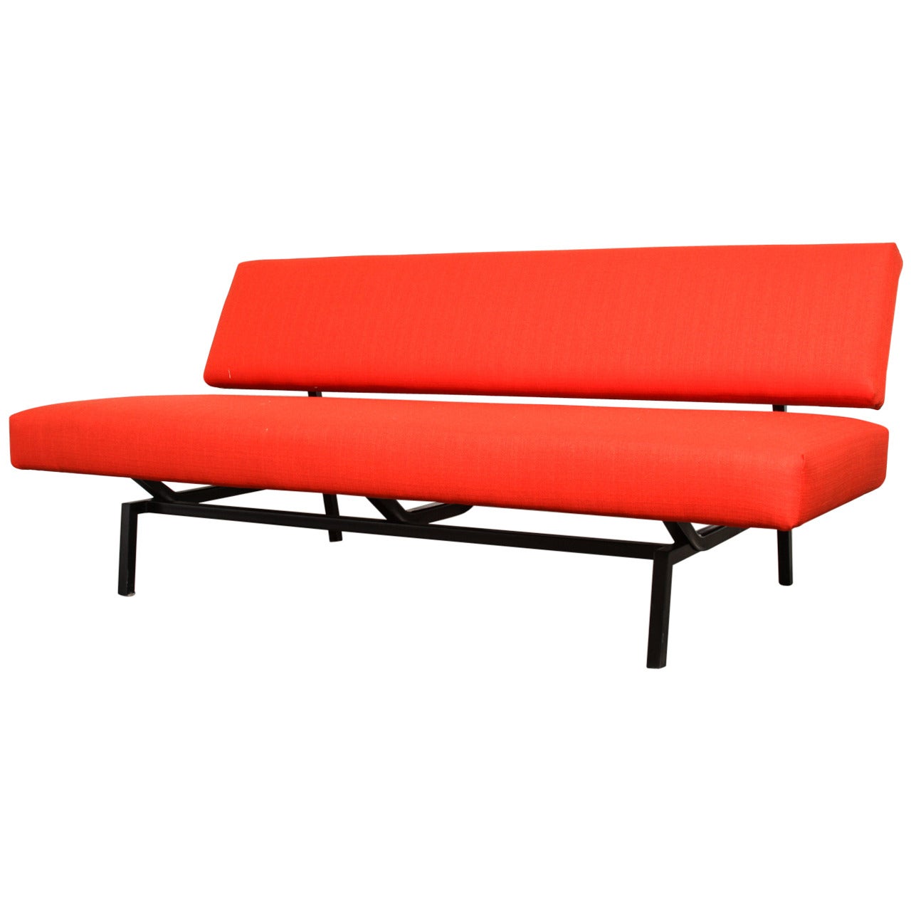 Martin Visser Style Streamline Flame Red Sofa with Black Frame For Sale