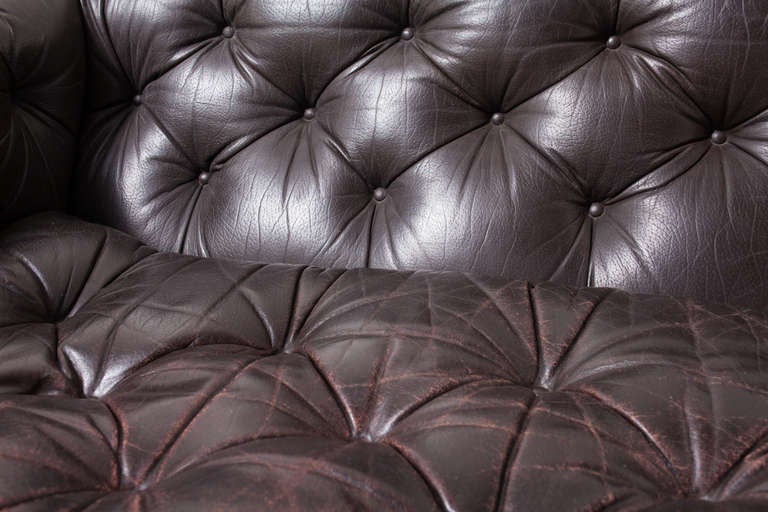 Artifort Brown Tufted Leather Rolling Sofa 2