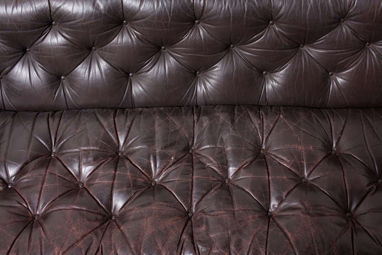 Artifort Brown Tufted Leather Rolling Sofa 3