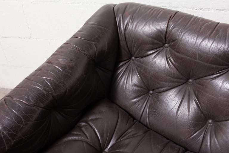 Artifort Brown Tufted Leather Rolling Sofa 4