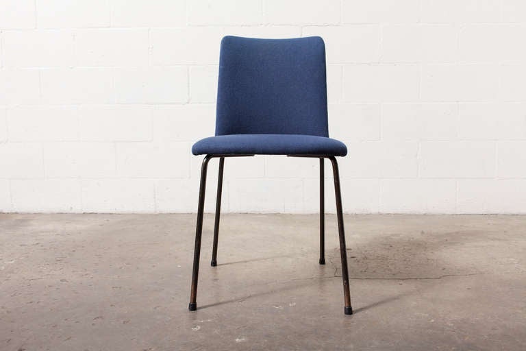 Royal Blue Upholstered Dining or Conference Room Chairs with Enameled Metal Wire Frame. Original Condition