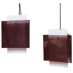 Vintage Pair of Plexiglass Hanging Lamps by Yki Nummi