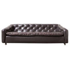 Artifort Brown Tufted Leather Rolling Sofa