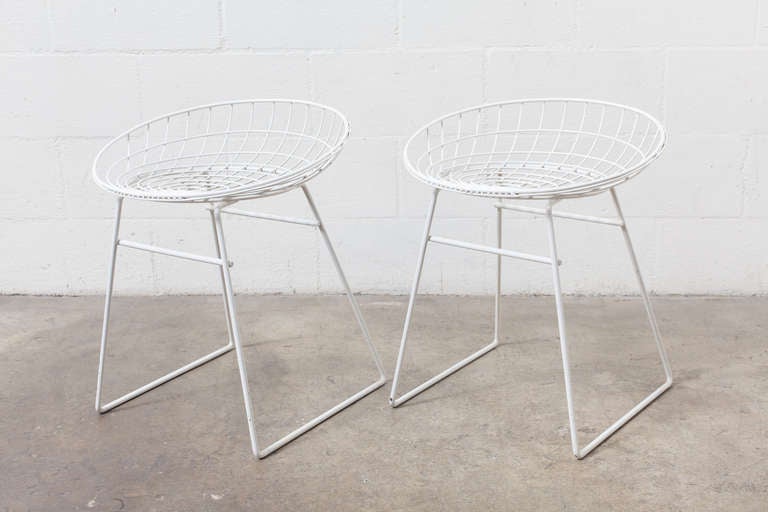 Pair of Cees Braakman and A. Dekker Wire Vanity Stools at 1stDibs