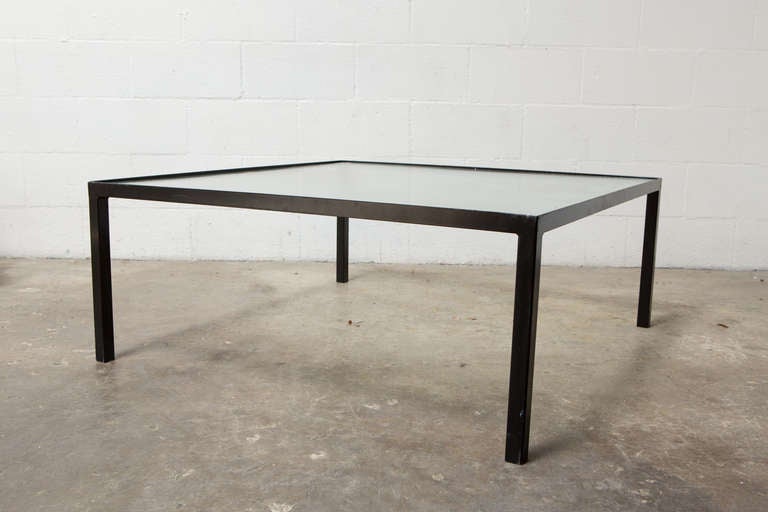 Mid-Century Modern Artimeta Attributed Square Metal and Glass Coffee Table