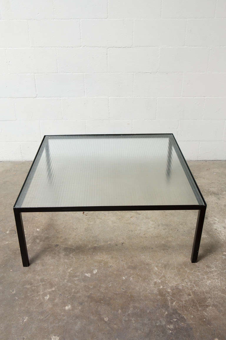 Artimeta Attributed Square Metal and Glass Coffee Table In Good Condition In Los Angeles, CA
