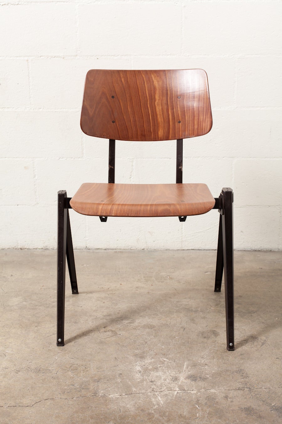 Mid-Century Modern Set of 12 Prouve Style Stacking School Chairs