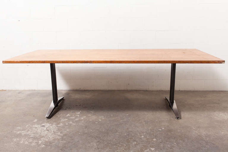 Great Extra Long Industrial Table. Original Top in Wonderfully Worn Condition.