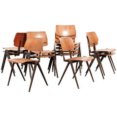 Vintage Set of 12 Prouve Style Stacking School Chairs