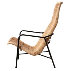 Vintage Dirk van Sliedricht High Back Woven Rattan Lounge Chair