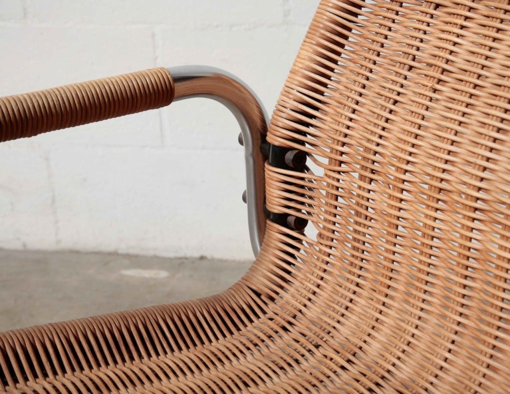 Dutch Martin Visser Rattan and Chrome Lounge Chair