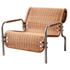 Martin Visser Rattan and Chrome Lounge Chair