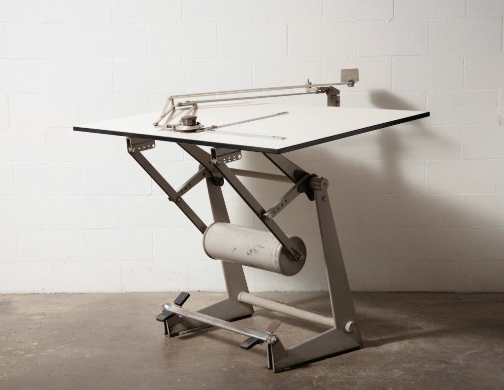 Massive Drafting Table with Pedal Locking System and Mechanical Drafting Arm.