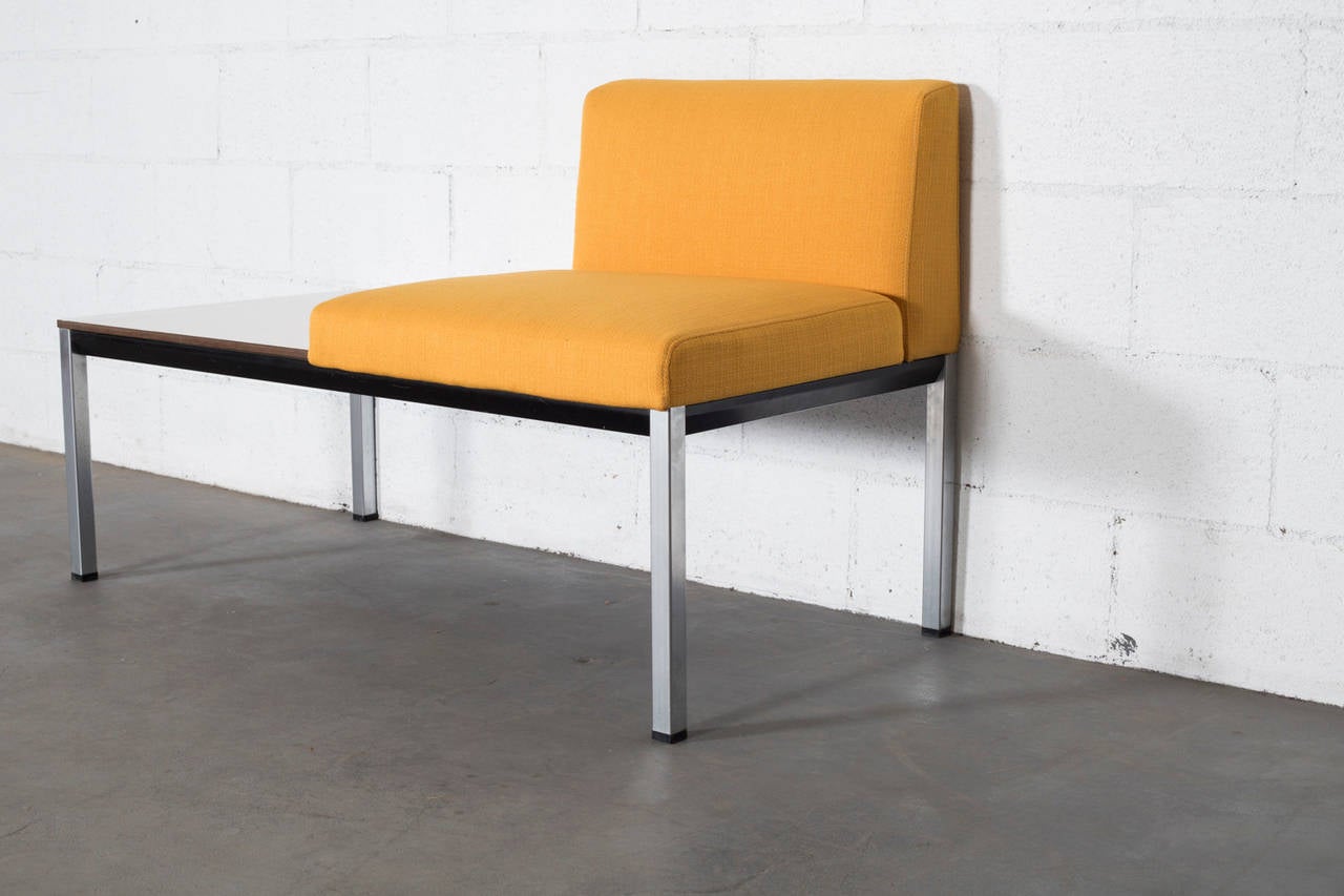 Friso Kramer for Ahrend de Cirkel Chair/Table Combination in New Saffron Yellow Fabric. Chrome Frame with Formica Table Top. 