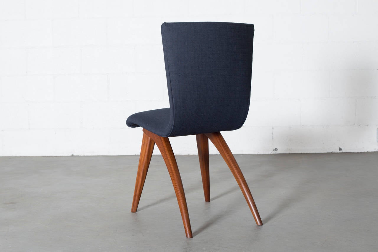 Set of Four Van Os Curved Teak Dining Chairs in Navy In Good Condition In Los Angeles, CA
