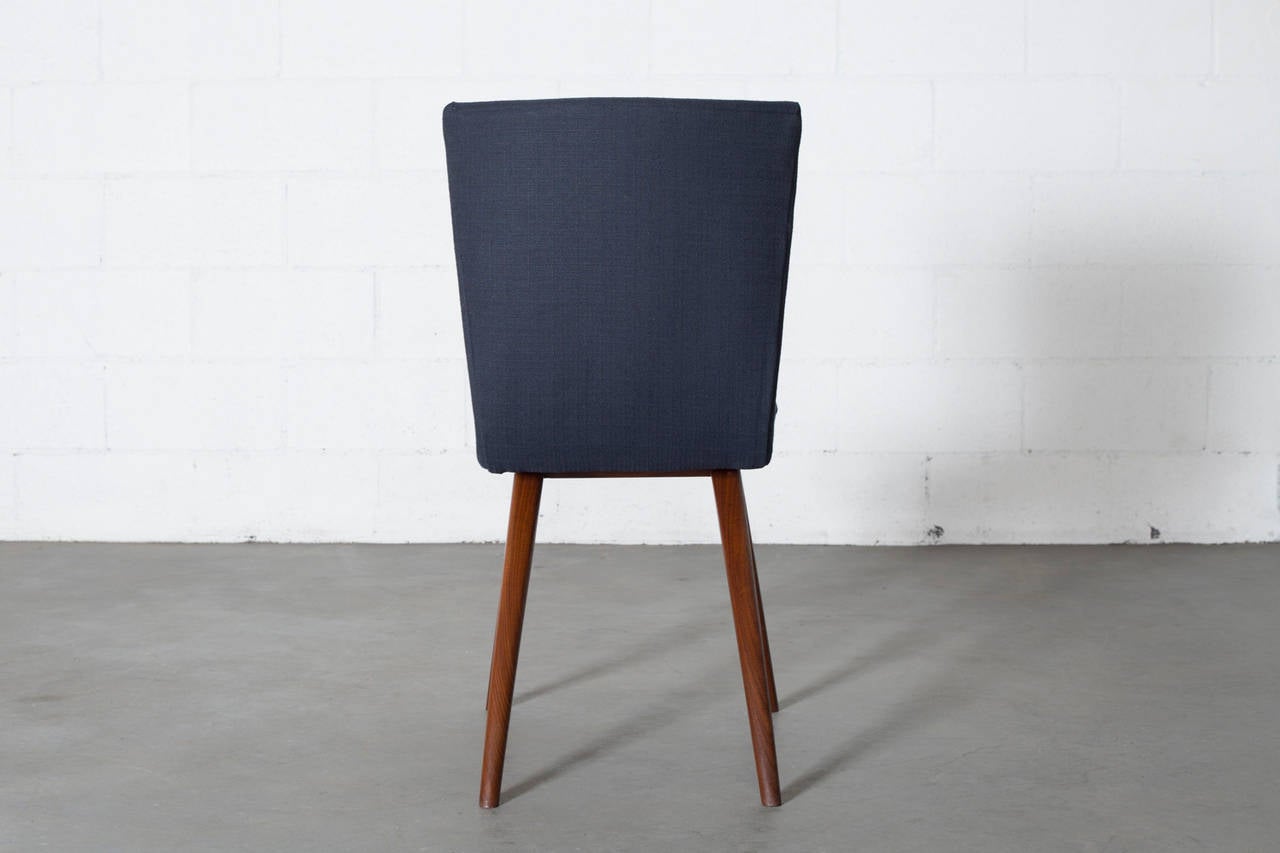 Mid-20th Century Set of Four Van Os Curved Teak Dining Chairs in Navy