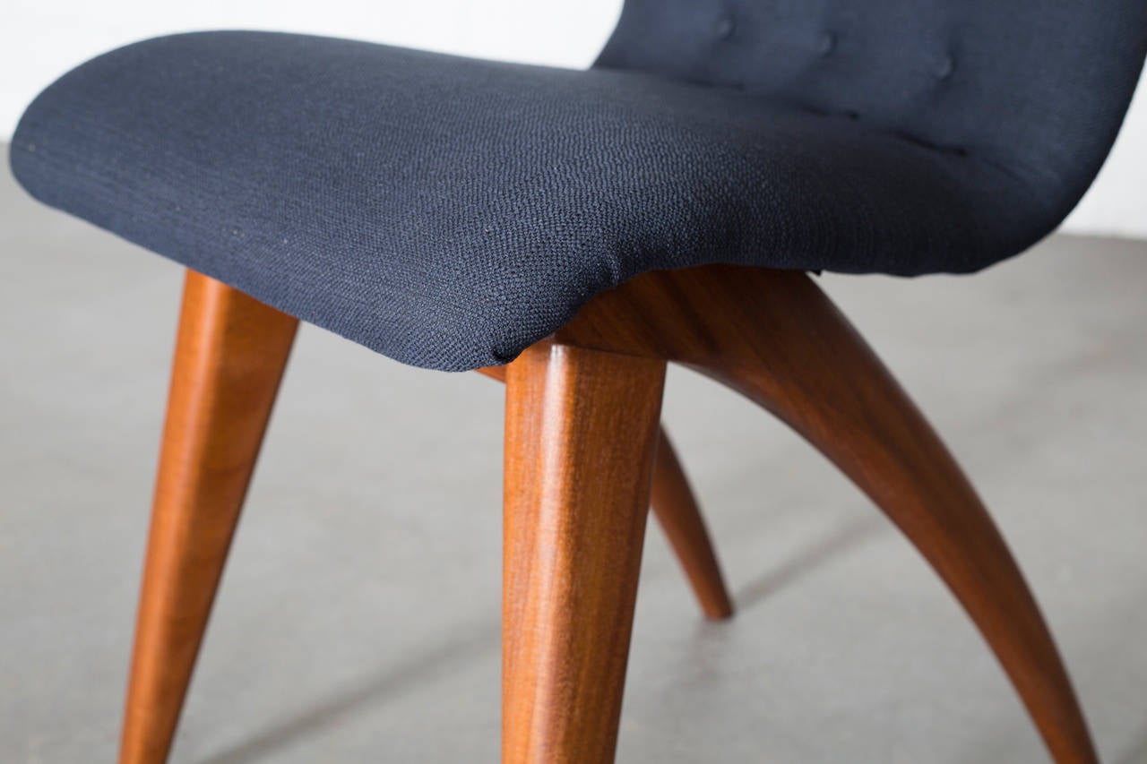 Set of Four Van Os Curved Teak Dining Chairs in Navy 2