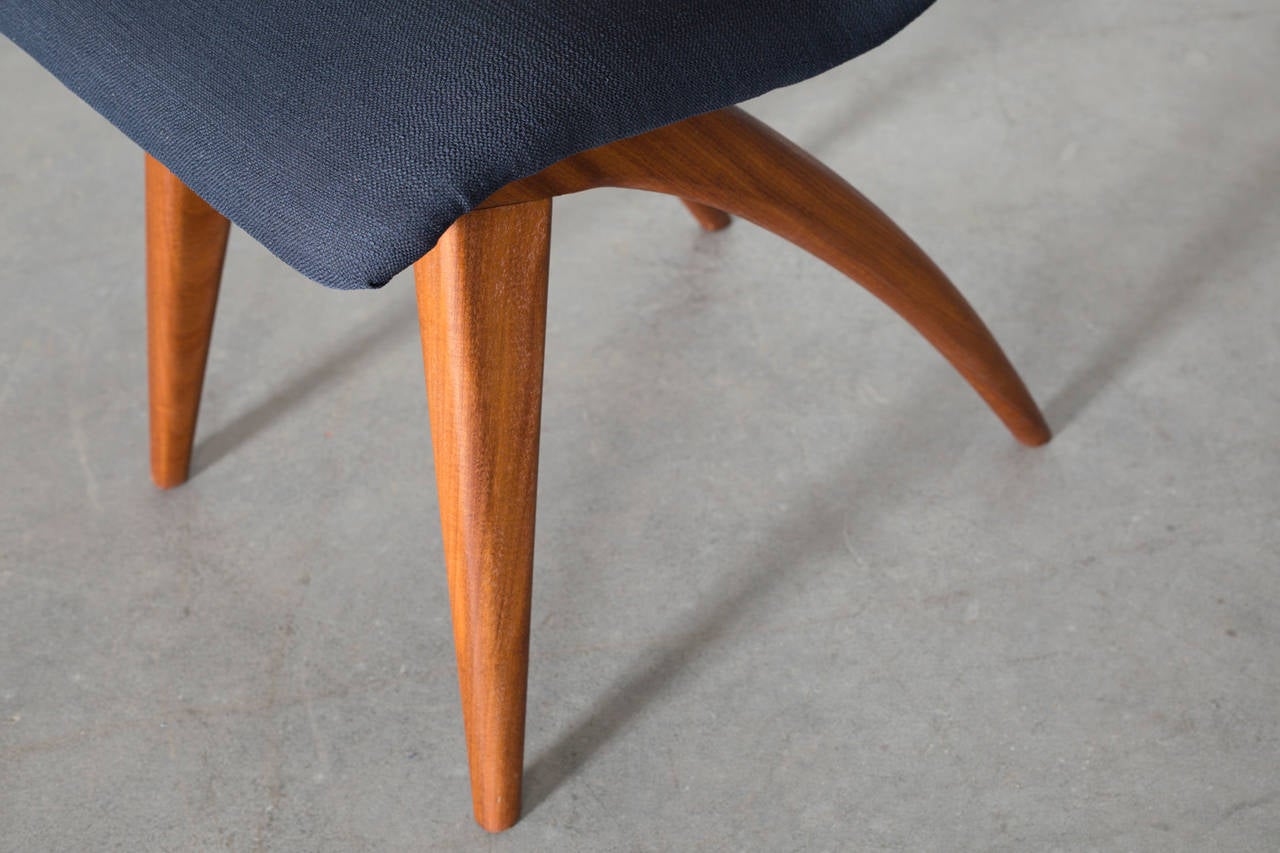 Set of Four Van Os Curved Teak Dining Chairs in Navy 3