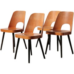 Set of 4 Thonet Barrel Back Beech Dining Chairs