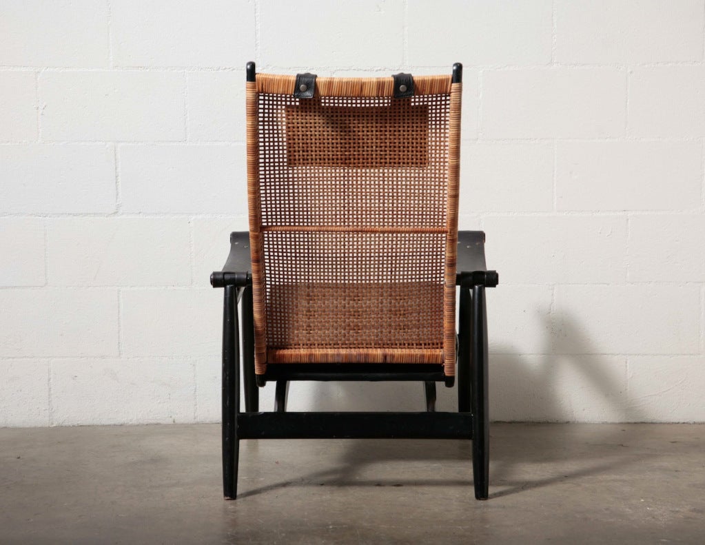 Mid-20th Century Muttendam Mid-Century Rattan and Leather Armed Lounge Chair
