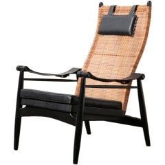 Muttendam Mid-Century Rattan and Leather Armed Lounge Chair