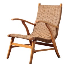 Mid-Century Woven Rope and Beechwood Arm Chair