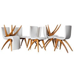 Set of Eight Van Os Dining Chairs in White