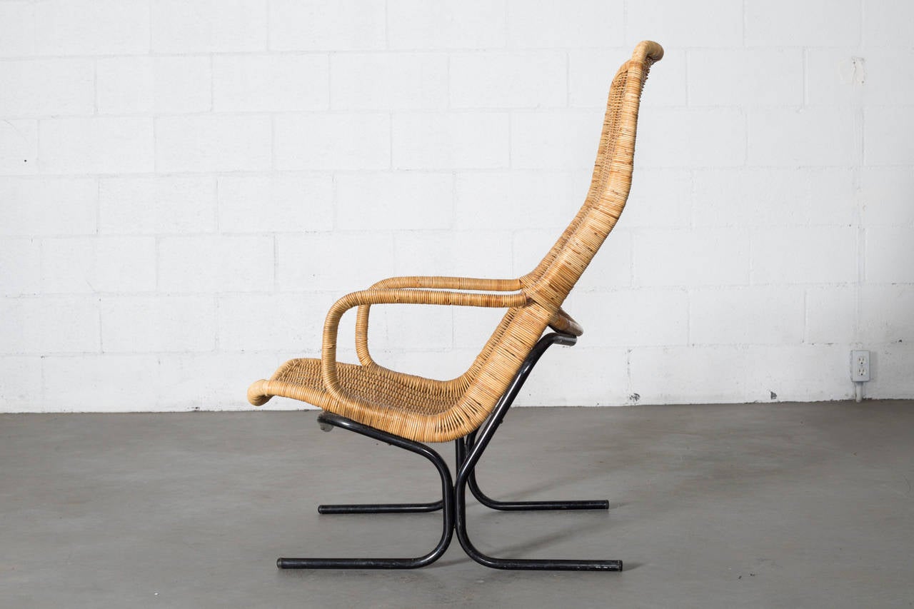 Mid-Century Modern Dirk Van Sliedrecht Woven Rattan and Metal Chair