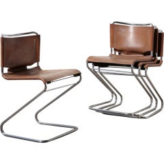 Leather And Chrome Tubular Dining Chairs