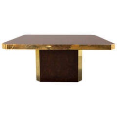 Burled Wood and Brass Coffee Table