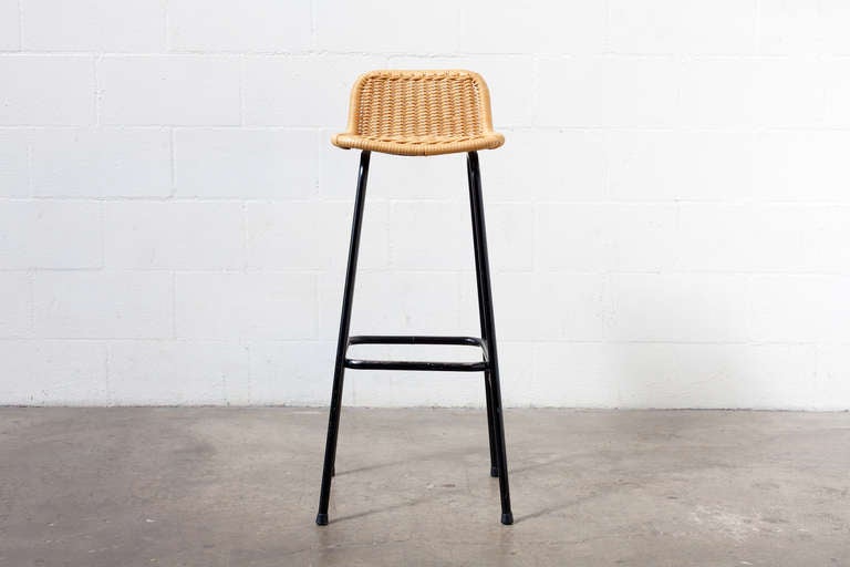 Mid-Century Modern PAIR OF CHARLOTTE PERRIAND STYLE WICKER BAR STOOLS