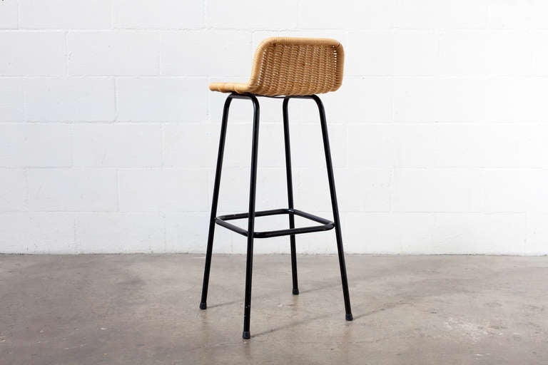 PAIR OF CHARLOTTE PERRIAND STYLE WICKER BAR STOOLS In Good Condition In Los Angeles, CA