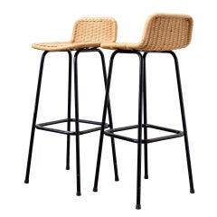 PAIR OF CHARLOTTE PERRIAND STYLE WICKER BAR STOOLS