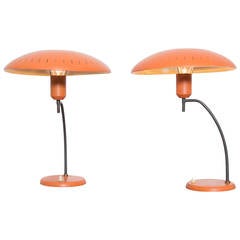 Pair of Louis Kalff for Philips Salmon Table Lamps