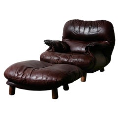 Brazilian Leather Lounge Chair and Ottoman