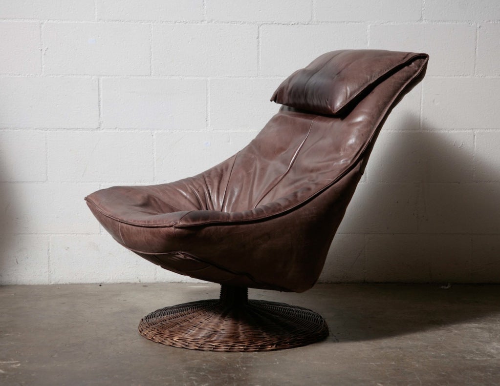 Late 20th Century Gerard van den Berg Leather Swivel Lounge Chair