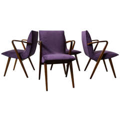 Set of Four Danish Modern Chairs in Velvety Purple