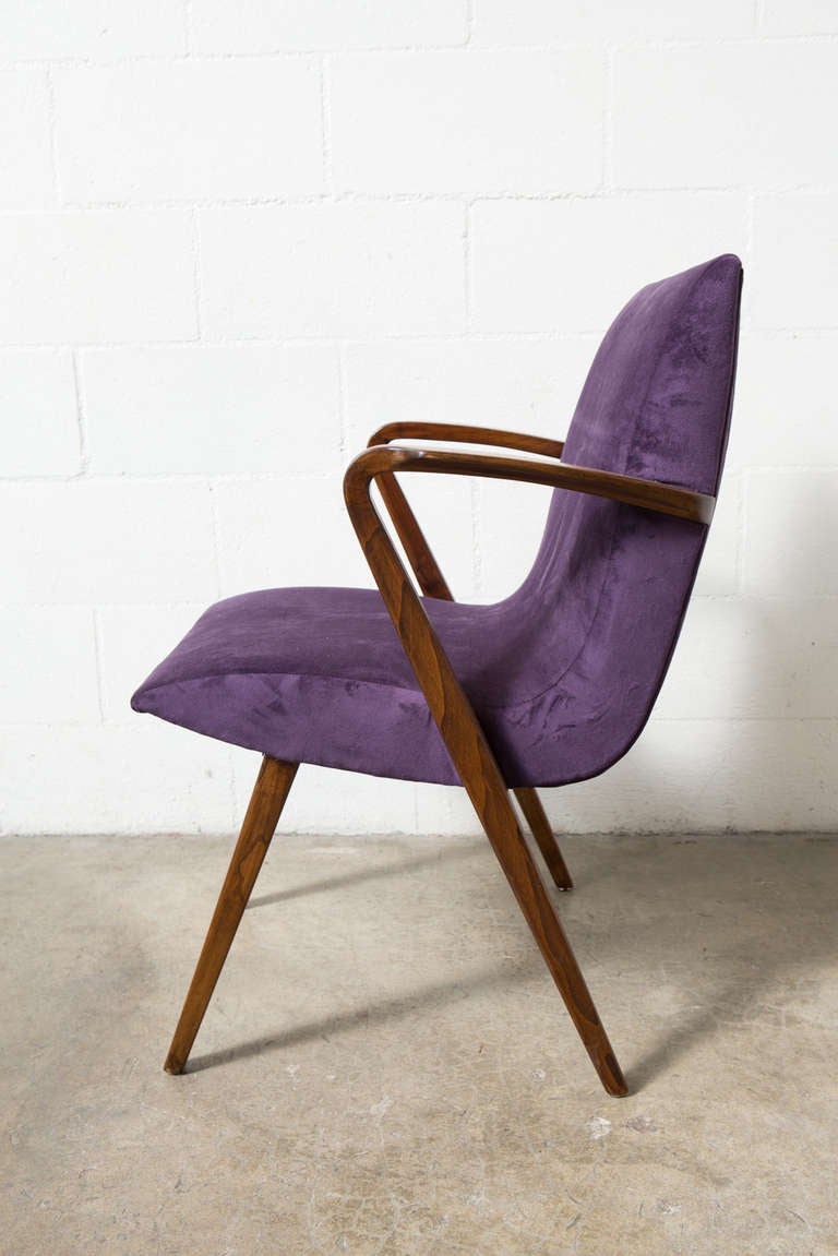 Dutch Set of Four Danish Modern Chairs in Velvety Purple
